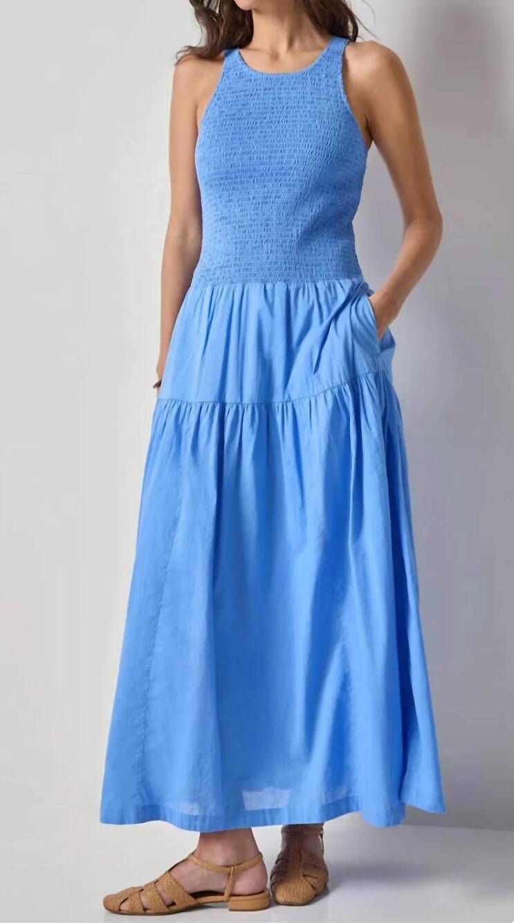 NEW LILLA P smocked bodice midi dress in ultramarine